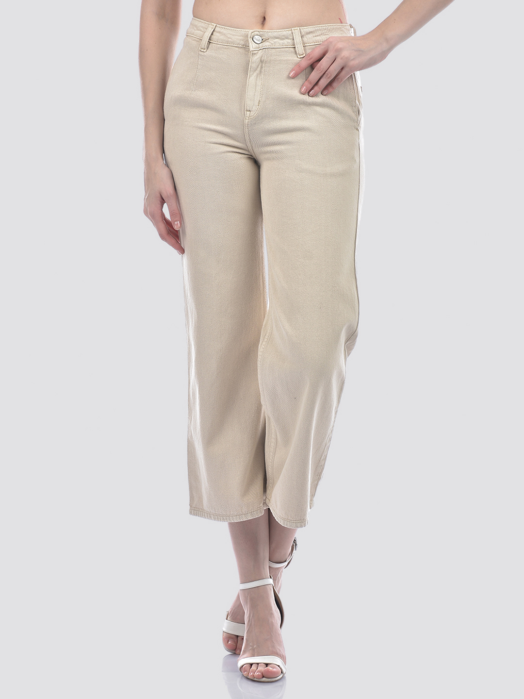 Numero Uno Women Beige Wide-Leg Sustainable Jeans